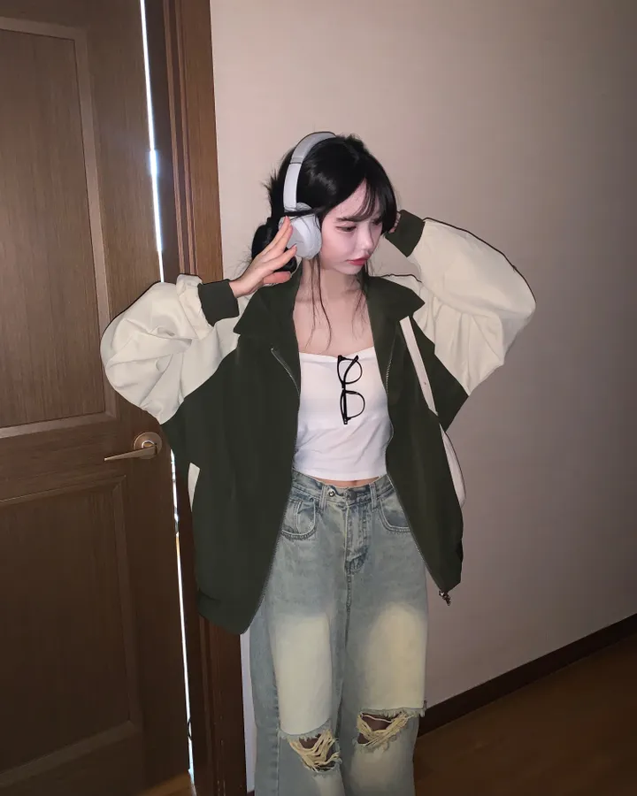 봄 아우터✿ [왕박시 루즈핏] 배색 오버 투웨이 항공점퍼 바람막이 집업 jp -3col 상세 이미지 2