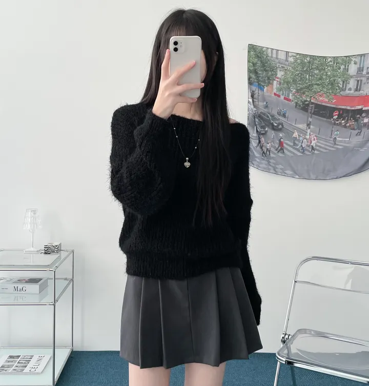 Pine leaf boat nect crop knit 상세 이미지 13