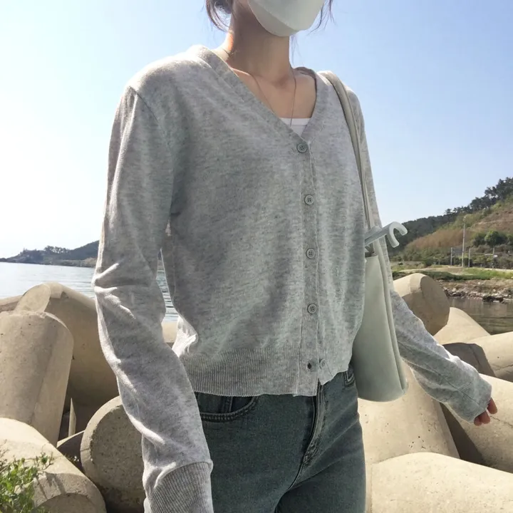 [ 뱀부40% ] 얇은 기본 가디건 / 가벼워요. 여리여리 세미크롭 브이넥 아우터 상세 이미지 2