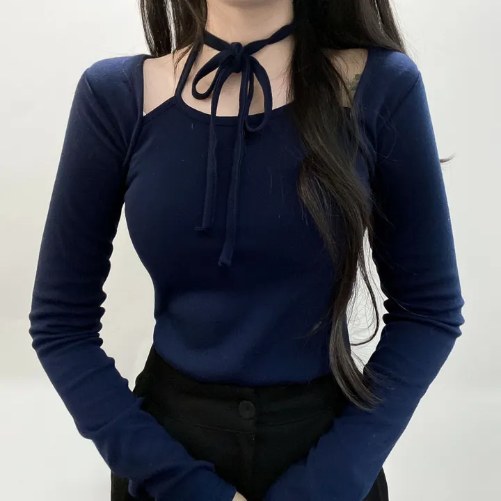 봄신상🌺 [모델강추/3color] 홀터넥 리본 스트랩 어깨 트임 티셔츠 상세 이미지 18