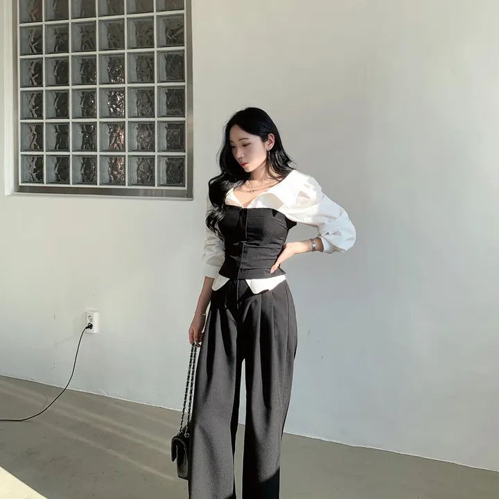 [ SET추천 / 시크페미닌 ] 제이 지퍼 스모크밴딩 크롭 탑 + 슬랙스 투피스 세트 별도구매 오피스룩 하객룩 상세 이미지 23