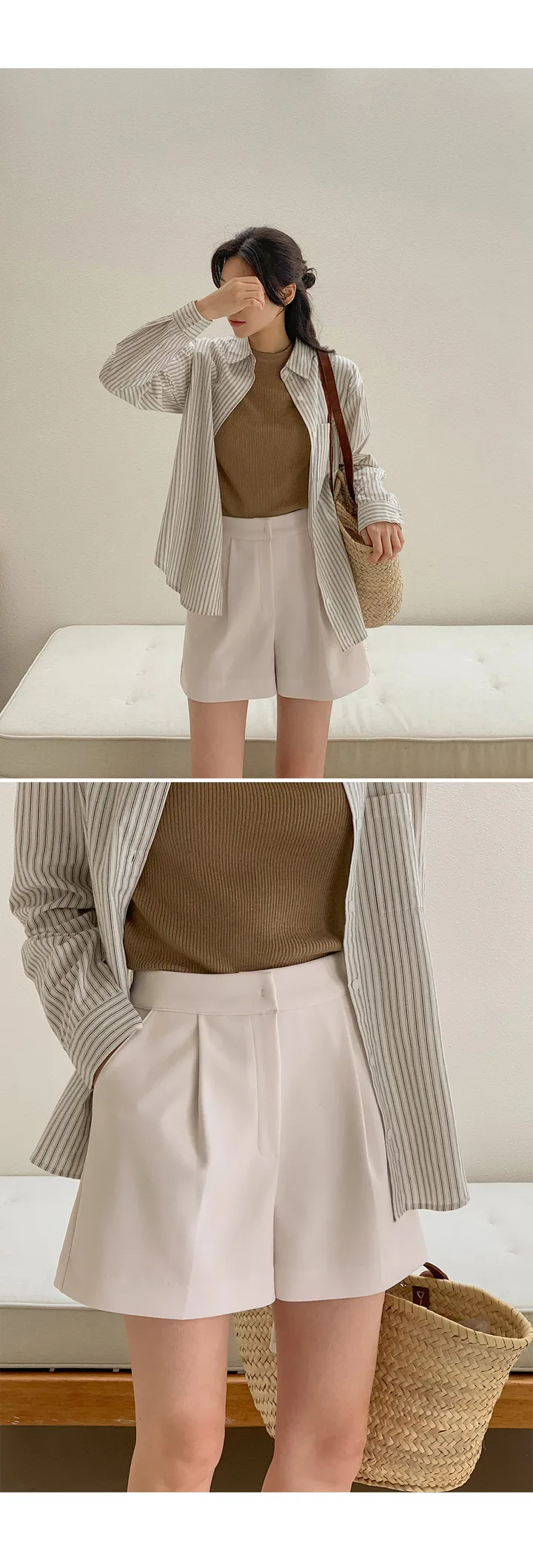 [여름🌿][1만장돌파/XS-XL/반품률ZERO🖤][자체제작] 라이프 쫀득 원핀턱 하프 슬랙스 상세 이미지 39