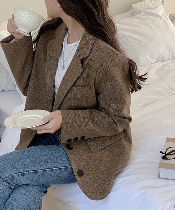 토비 헤링본 싱글버튼 자켓 P000BJUW