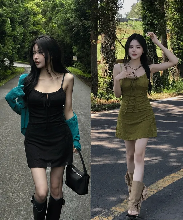 [최저가🎈핏/퀄리티보장] 올리 자가드 셔링 리본 미니 원피스 여름 여행룩 제주도 휴양지코디 바캉스 여름코디 뷔스티에 나시원피스  - 2colors