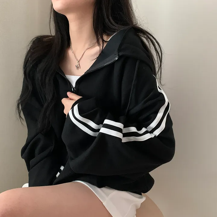 [루즈핏/꾸안꾸🖤] 키트 투라인 후드 집업 점퍼 상세 이미지 12