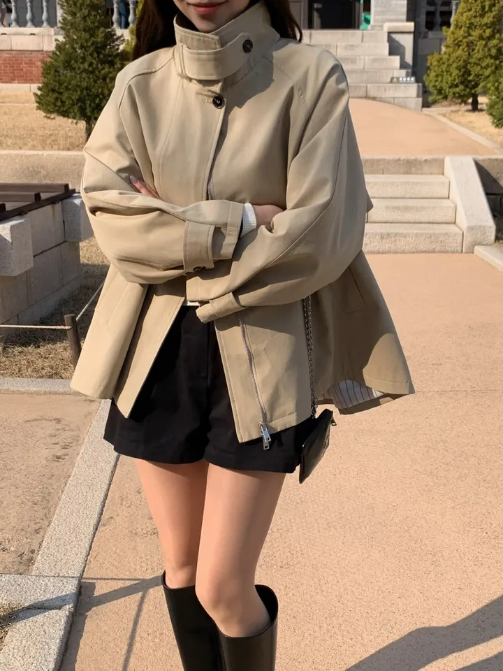[*주문폭주!!/당일발송*] 파리 트렌치 케이프 하프코트 트렌치코트 트렌치하프 하프트렌치 코트 봄아우터 봄트렌치 절개트렌치 (1color) 상세 이미지 24