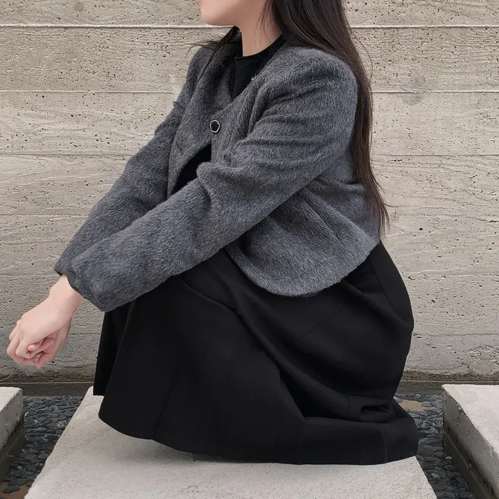 [누빔ver오픈!/MADE🩶]겨울하객룩 완성, 모헤어 라운드 스탠다드 크롭 자켓 상세 이미지 30