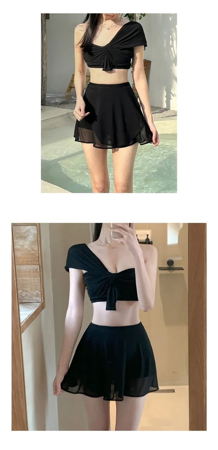 [자체제작/당일출고✨] 뮤린느 리본 원숄더 하이웨스트 투피스 비키니 수영복 (체형커버/뱃살커버/여리여리/커버업/호캉스/바캉스룩/휴양지/휴가룩/여름/휴가/여행/비키니세트/비치웨어) 상세 이미지 9