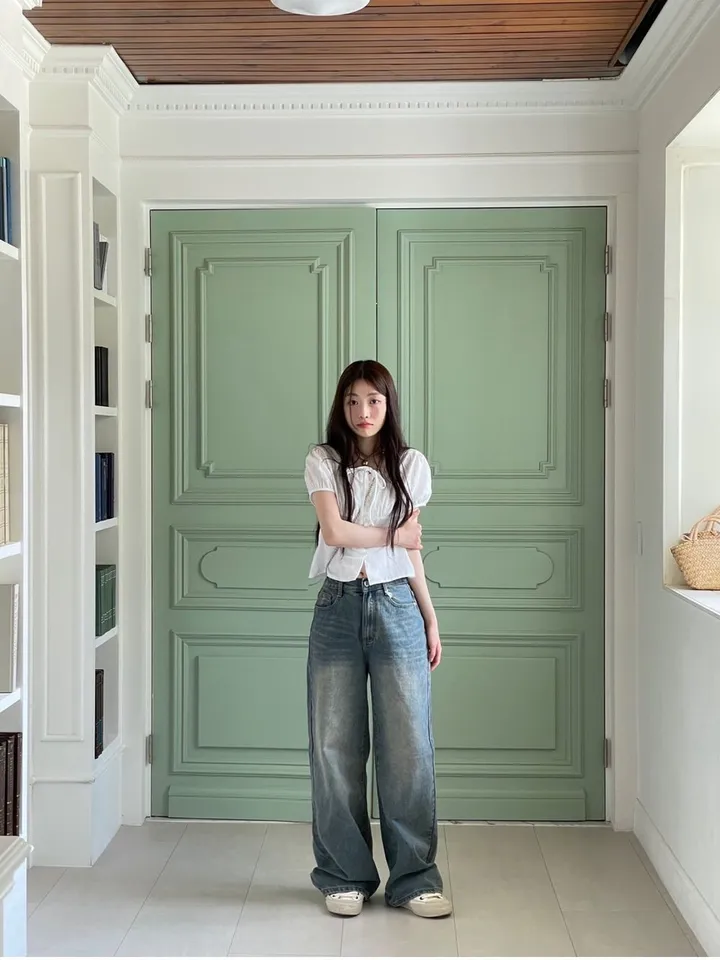 (롱&숏/S,M,L)컴포터블 뒷밴딩 빈티지 워싱 와이드 데님 롱팬츠 2color 상세 이미지 19