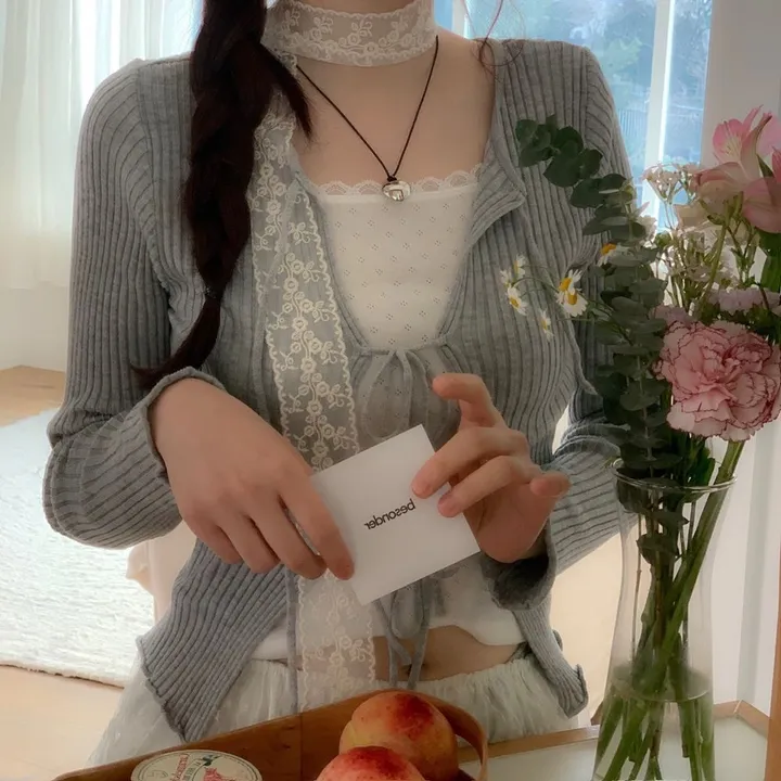 [리본스트랩ෆ허리쏘옥ෆ부드러워요]리제 여리 슬림핏 리본 트임 골지 니트 가디건 3color 상세 이미지 30