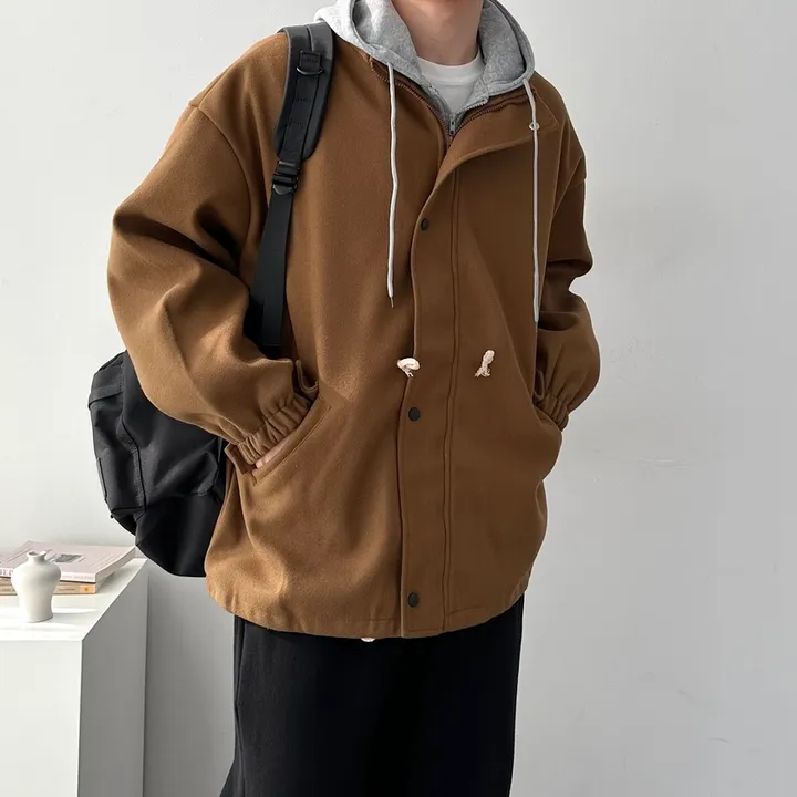 가을 겨울 오버핏 하프 코트 미니멀 빅사이즈 아우터 후드레이어드오버핏코트 상세 이미지 12