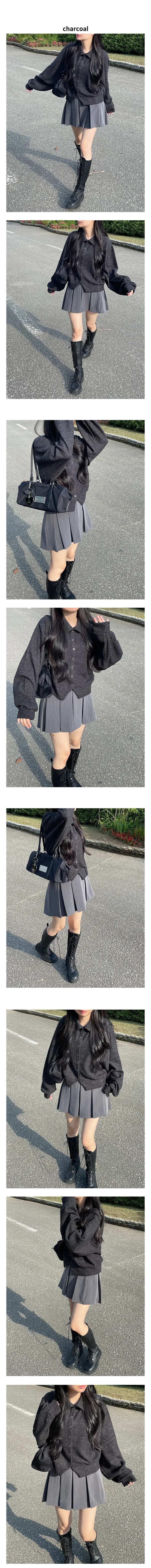 벌룬 카라 루즈핏 스냅 단추 트임 가디건 상세 이미지 7