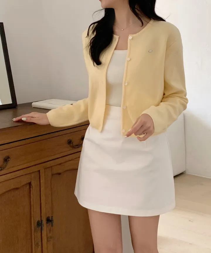 [봄신상/페미닌] 치즈 라운드니트가디건 4color 울 크롭 베이직 핑크 회색하늘색노란색 벚꽃 레이어드 상세 이미지 10