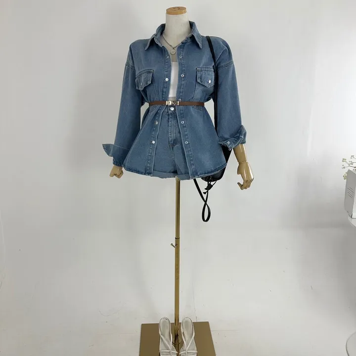 [하이틴/캐주얼/데일리/청청코디/세트가격💕] 루즈핏 포켓 워싱 데님 또또 셔츠 남방 자켓 + 하이 뒷밴딩 데님 숏반바지 팬츠 SET (2COLOR) 상세 이미지 21
