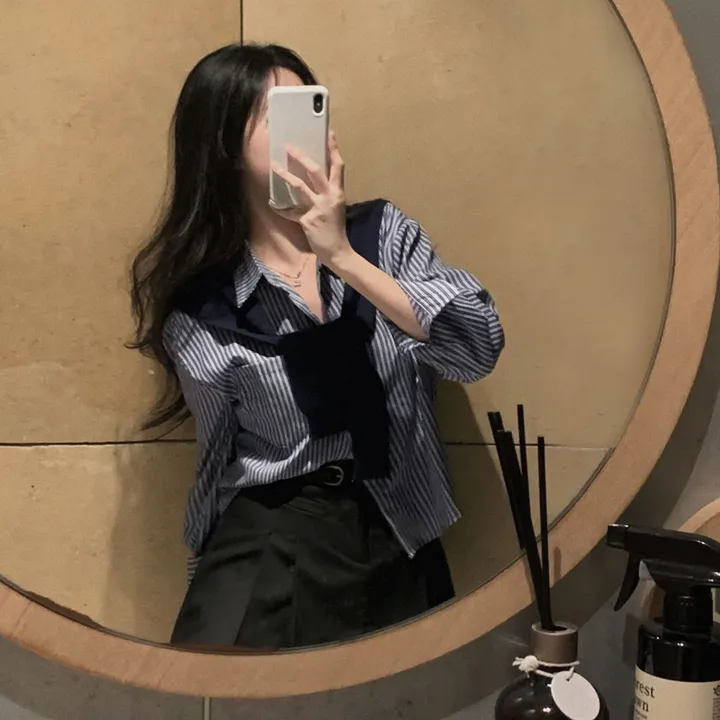 [세트가격!/💡주문폭주!]피크닉 스트라이프 크롭셔츠+니트숄 투피스 세트 SET 상세 이미지 23