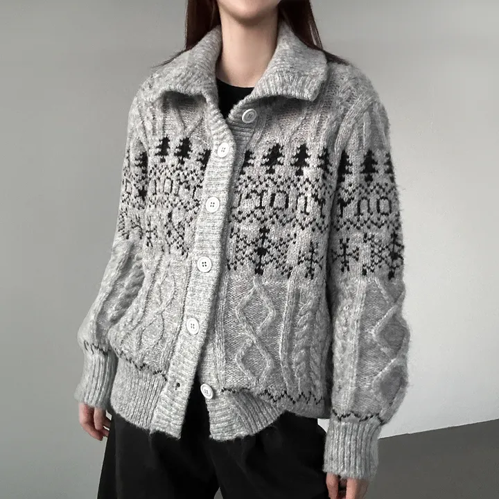 당일출고🚀[wool20%/두툼❄] 하이넥 스노우 패턴 노르딕 루즈핏 가디건 3color 상세 이미지 39