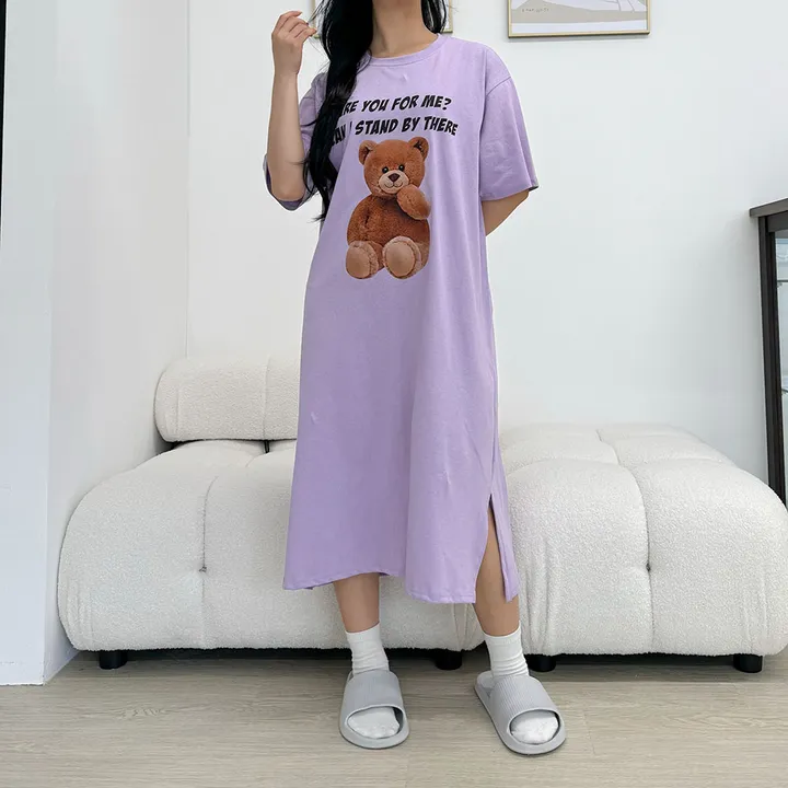 [국내/부드러운] 베어🐻 프린팅 반팔 롱 원피스 - 4color 상세 이미지 20
