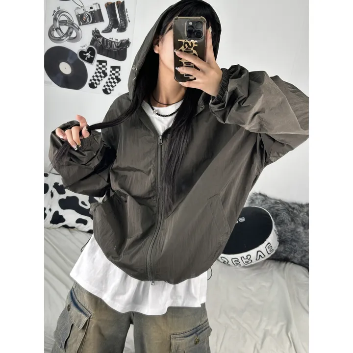 [재진행/UNISEX]고프 후드 루디 컬러 힙 윈드 집업 점퍼(chacoal,wine,blue) 상세 이미지 7