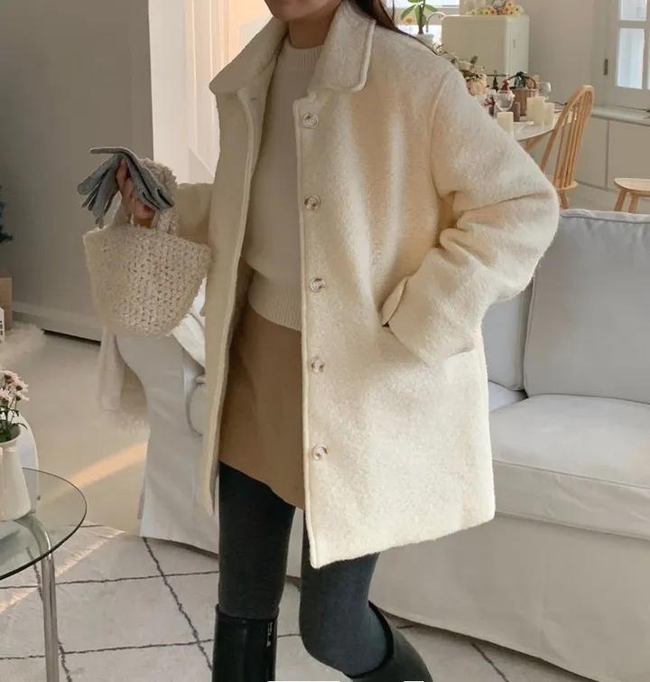 [주문폭주🔥][겨울신상⛄] 메리 부클 카라 하프 코트(2color) / 하객룩 하프코트 코트 숏코트 아우터 상세 이미지 20