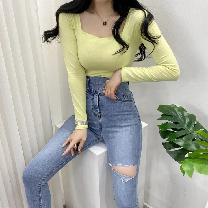 🚀당일발송🚀[묶음할인/기본템] 봄 가을 알프 셀리 스퀘어넥 긴팔 티셔츠 이너티 상세 이미지 31