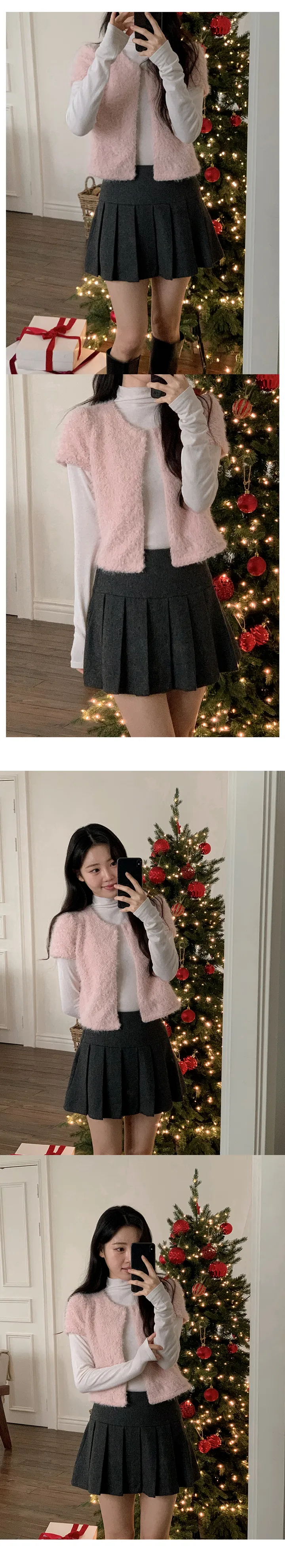 [하객룩][리본탈부착가능][리본 셋트][MADE][자체제작][국내 생산]스노우 시어 쉬폰 리본 퍼 반팔 가디건 (3color) 상세 이미지 32
