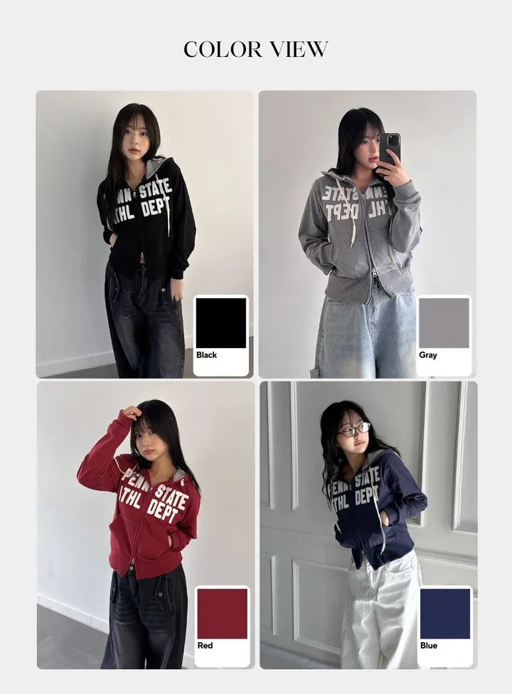 [허리잘록] 스테이트 자수 패치 배색 후드 집업 - 4color 상세 이미지 2