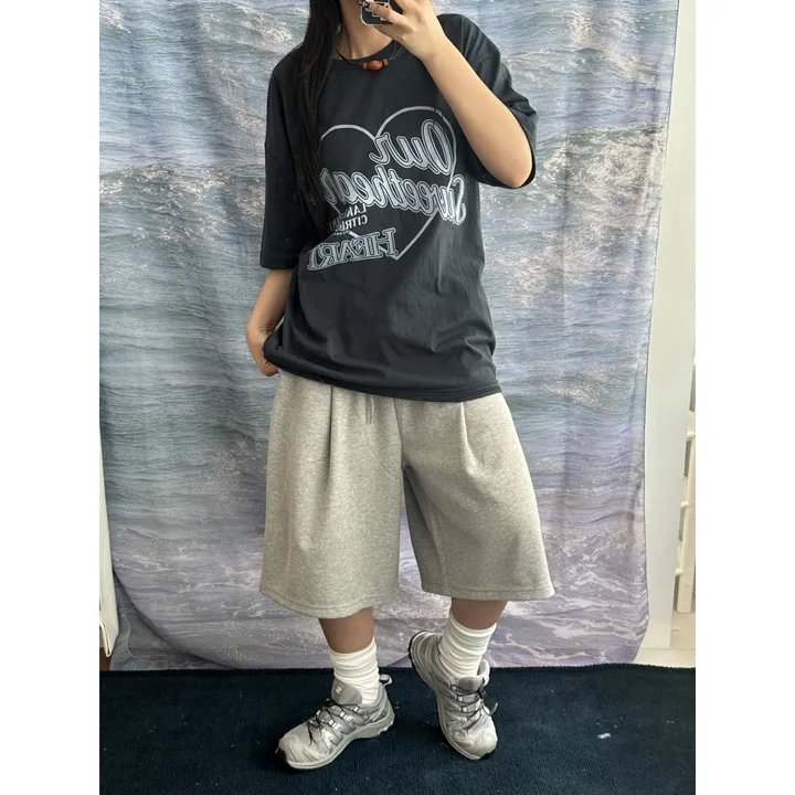 [UNISEX/기획특가/소장추천!/3size!]사이드 폴드 핀턱 포인트 루즈 와이드 벌룬 버뮤다 하프 트레이닝 팬츠(2color) 상세 이미지 48