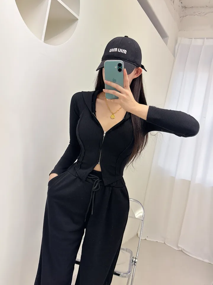 *봄신상/골반생성* [SET] 찰랑 빅후드 절개 집업 + 일자 와이드 팬츠 트레이닝 투피스 세트 3color 상세 이미지 14