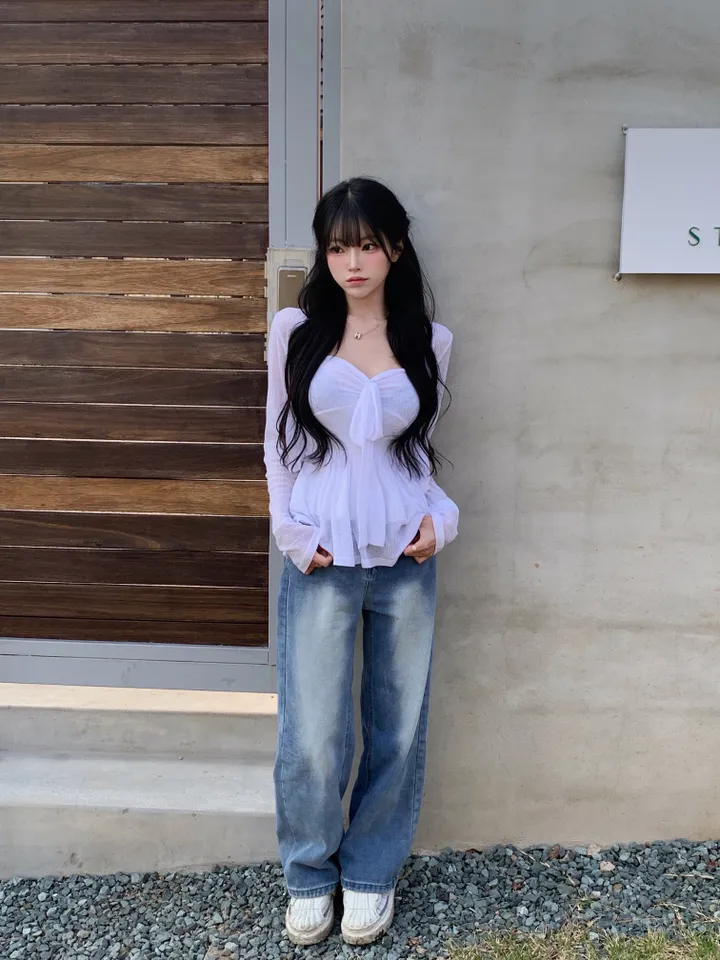 [무조건강추/여신핏💗] 프릴 리본 나시 블라우스 가디건 투피스 세트 상세 이미지 7