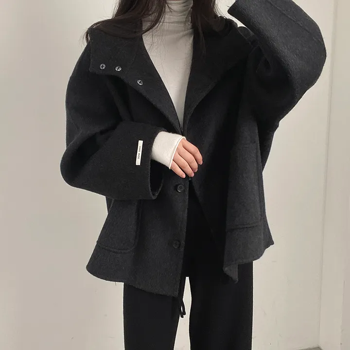 (껴입어도 넉넉한 사이즈) 오버핏 울 핸드메이드 후드 하프코트 상세 이미지 33