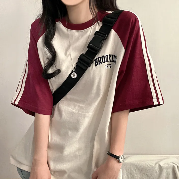 [예쁜/스포티!] 두줄 져지 배색 나그랑 브루클린 자수 데일리 반팔티T 5color 상세 이미지 12