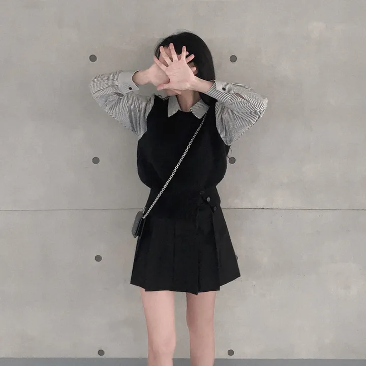 [단독/일체형!/✨주문폭주✨]올인원 쓰리버튼 레이어드 일체형 스트라이프 셔츠+니트조끼 상세 이미지 18