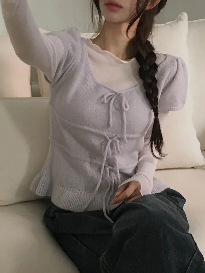 [여리색감/레이어드티] 다린 보트넥 물결 프릴 시스루 긴팔 티셔츠 4colors 상세 이미지 10