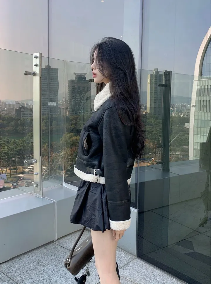 [무스탕맛집❄/유사품No!] 투버클 크롭 레더 양털 무스탕 jk 상세 이미지 20