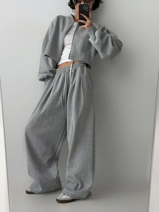 [ PK원단 ] 봄트레이닝셋업 크롭집업 와이드팬츠 봄세트 트레이닝세트 대학생코디 봄집업 봄팬츠 퍼프집업 스트링 상세 이미지 13