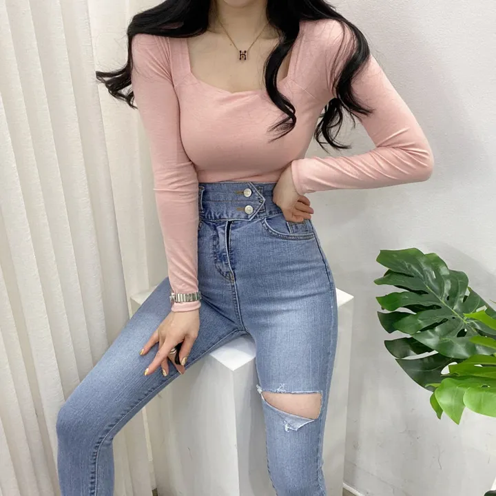 🚀당일발송🚀[묶음할인/기본템] 봄 가을 알프 셀리 스퀘어넥 긴팔 티셔츠 이너티 상세 이미지 24