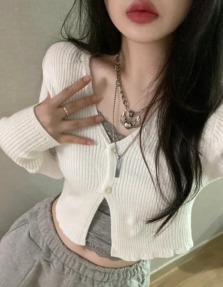 [봄신상🌷/색감보장/부드러워요☁]블라썸 브이넥 투버튼 골지 크롭 가디건 상세 이미지 10