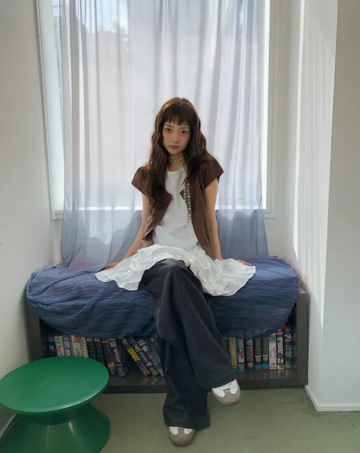 밤비 빈티지 펀칭 반팔 가디건 상세 이미지 4
