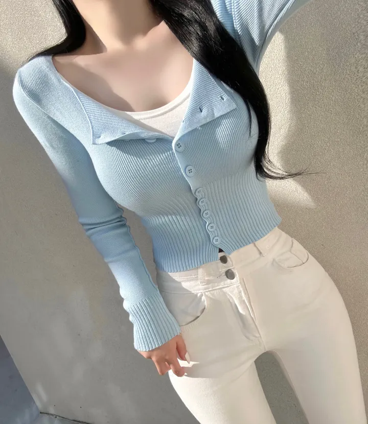 [최저가보장!!/허리잘록/벌어짐X] 청순 글램 소프트 무지 스퀘어넥 허리시보리 골지 니트 가디건 봄신상 세미크롭 데일리 데이트룩 여친룩 베이직 기본 긴팔 티셔츠 개강룩 상세 이미지 11