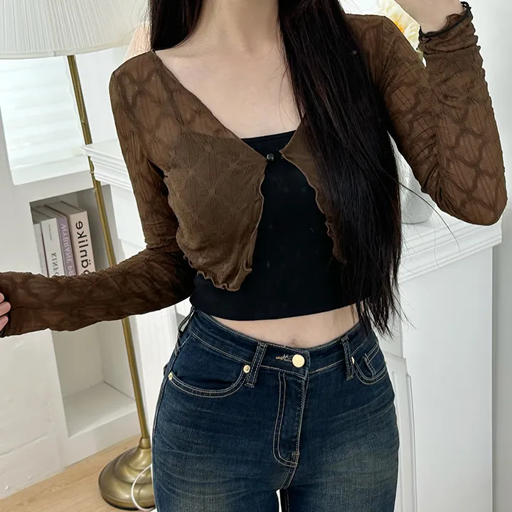 [살안타템/주문폭주] 다이아 시스루 크롭 물결 가디건 상세 이미지 17