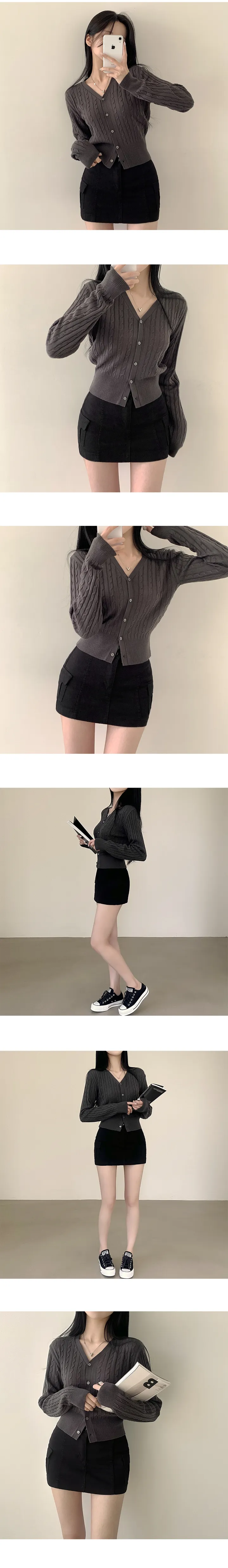 [손등덮는/여리여리~] 말라보이는, 꽈배기 브이넥 크롭 긴팔 니트가디건 (6color) 상세 이미지 8