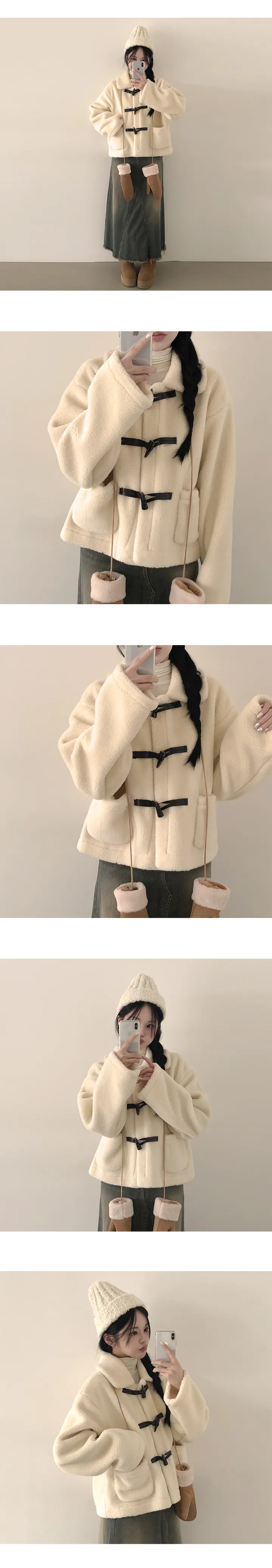 [도톰,폭닥🐻/러블리무드] 떡볶이 단추로 귀여움x2배, 밍크 양털 카라 포켓 더플 숏코트 (3color) 상세 이미지 5