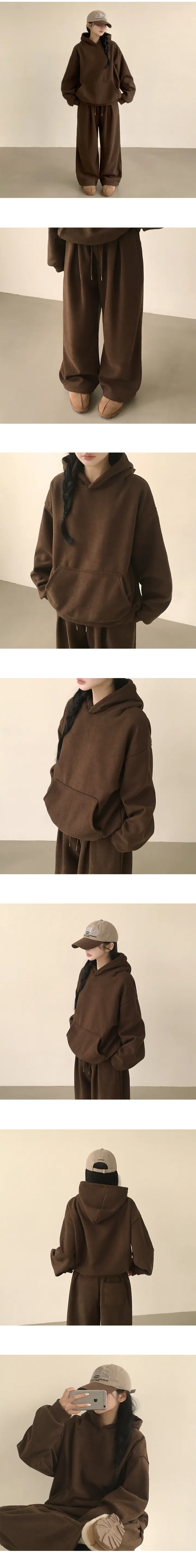 [왕도톰,안감기모!/코듀로이세트🤎] 귀여움 가득, 코듀로이 골덴 오버핏 기모 후드티 + 기모 밴딩 와이드 트레이닝팬츠 투피스 세트 (3color) 상세 이미지 2