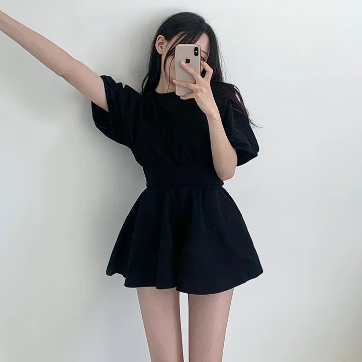 [치마바지/상하의SET] 로로 퍼프소매 반팔맨투맨 + 치마바지 투피스set 상세 이미지 28