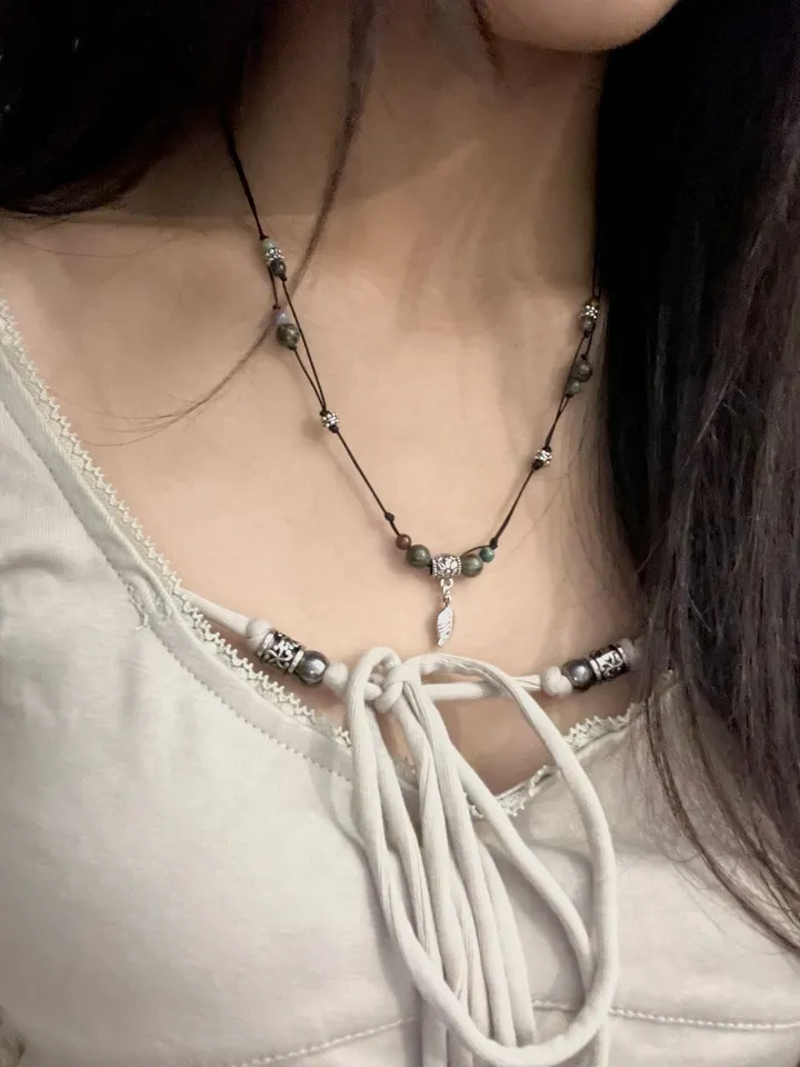 [자체제작] Vintage leaf Necklace 원석 매듭 목걸이 상세 이미지 4