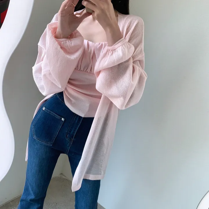 로코 셔링탑set 루즈핏 가디건 상세 이미지 11