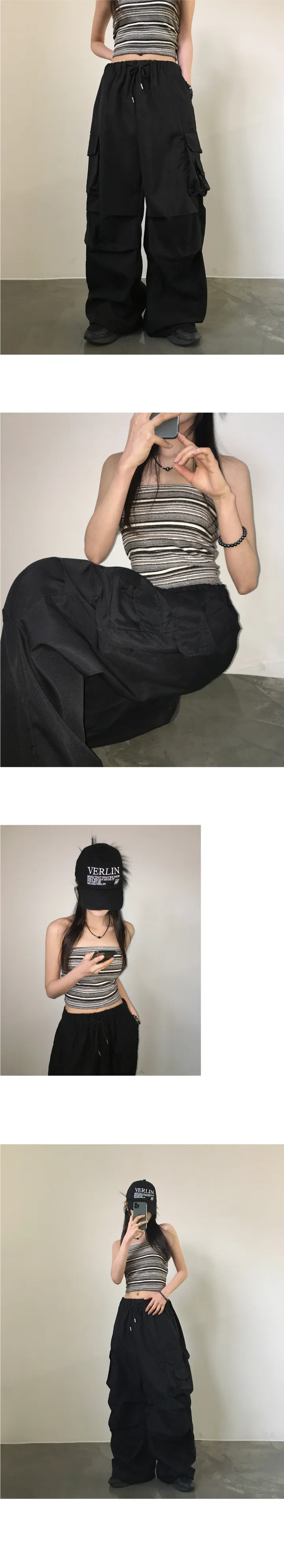 [기본/롱] 가츠 핀턱 셔링 카고 투웨이 더블 미니 포켓 밴딩 롱 와이드 조거 팬츠 상세 이미지 13