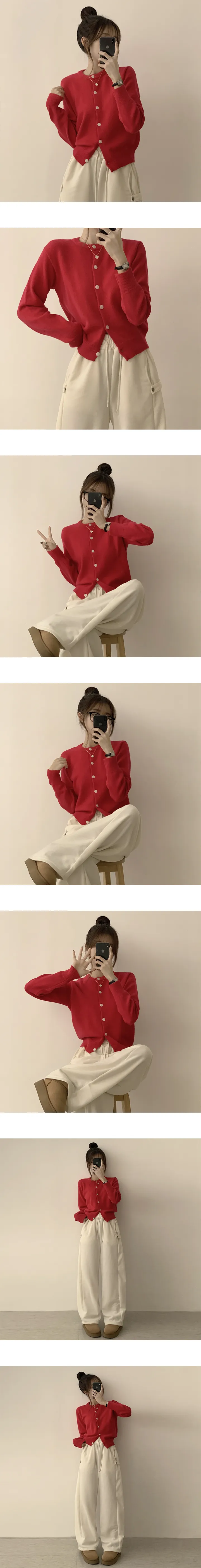[자신있는추천/프리미엄] 메리미 라운드 겨울 긴팔 허리잘록 세미 크롭 데일리 가디건 크리스마스 연말룩 니트 인생샷 기본 아우터 8color 상세 이미지 5
