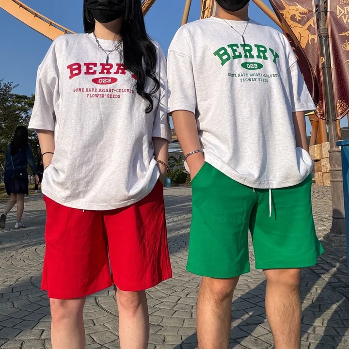 [세트가격🍓/4컬러]베리 남녀공용 커플 빅사이즈 반팔 반바지 세트 국내제작 꾸안꾸 반팔티 팬츠 셋업 커플룩 시밀러룩 츄리닝세트 반소매 여름 마실룩 여행 커플세트 상세 이미지 29