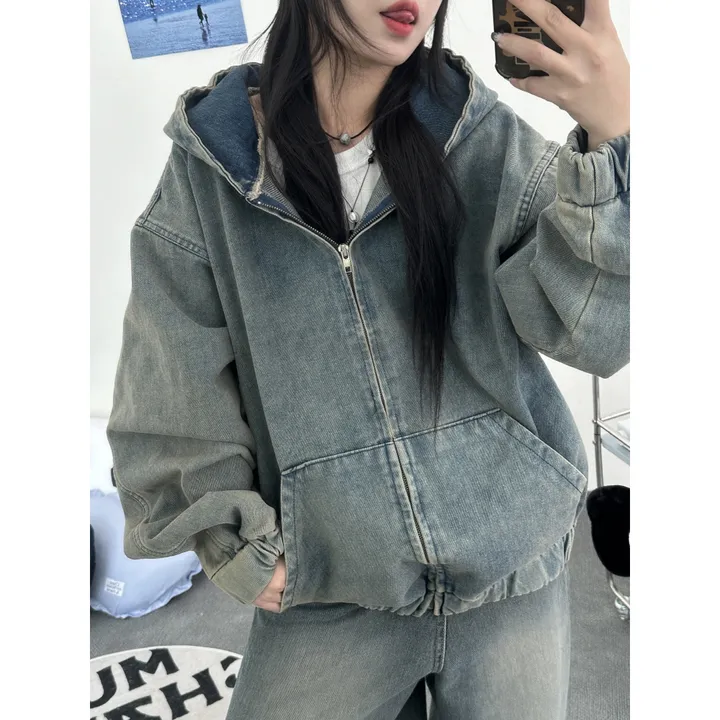 [UNISEX]시티드 데님 루즈 박시 후드 집업 점퍼 자켓(2color/5-7일 여유주문) 상세 이미지 26